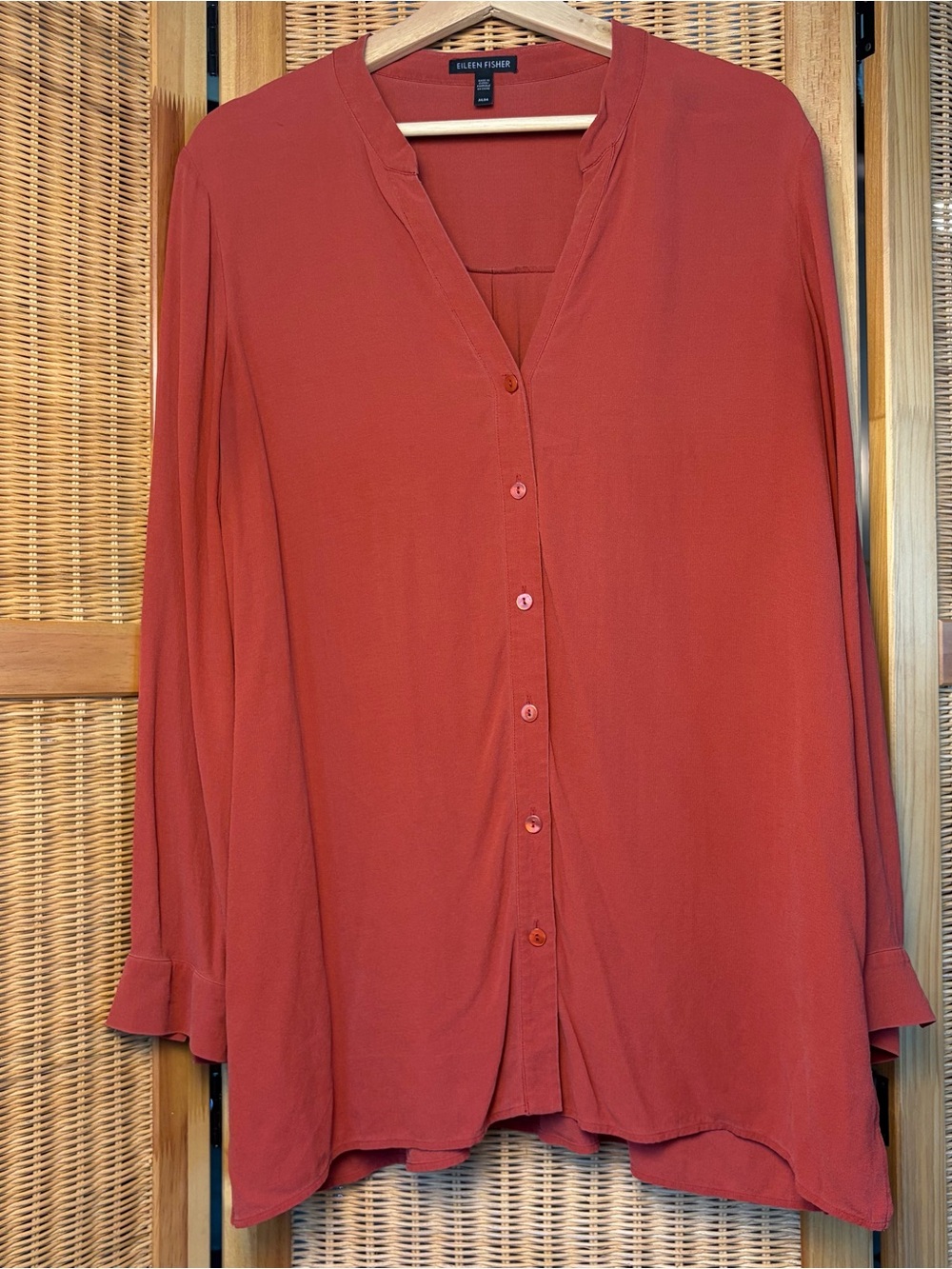 Eileen Fisher Burnt Orange Button-Front Silk Blouse sz M